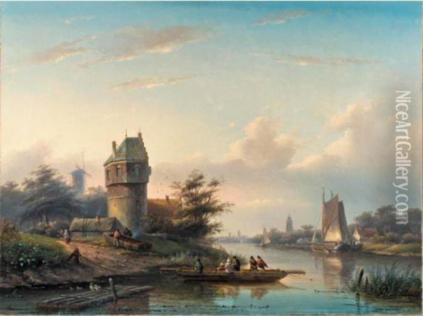 The River Crossing Oil Painting - Jan Jacob Coenraad Spohler