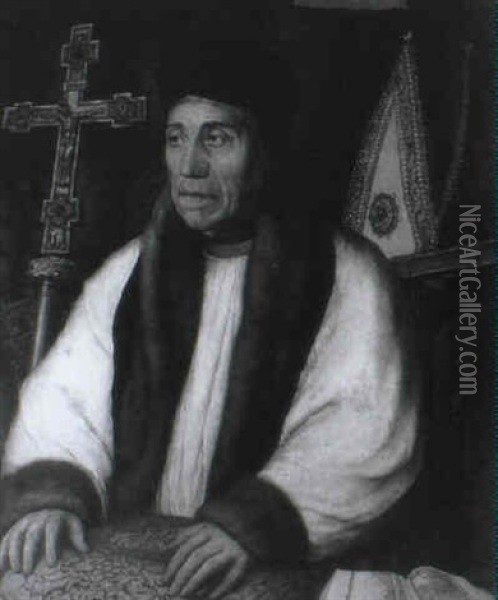 Portarit Of William Warham, Archbishop Of Canterbury,       Seated Half-length In Clerical Robes Oil Painting - Hans Holbein the Younger