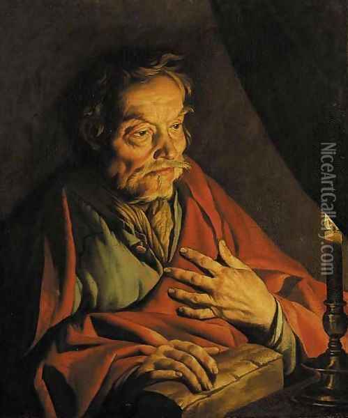Saint Matthew by candlelight Oil Painting - Matthias Stomer