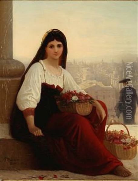 A Young Girl Selling Flowers In Rome Oil Painting - Paul Haendler