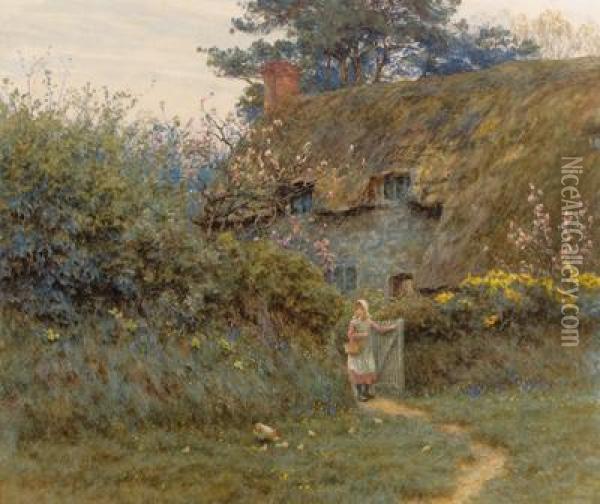 Old Cottage, Near Freshwater, Isle Of Wight Oil Painting - Helen Mary Elizabeth Allingham