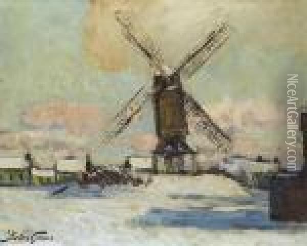 Moulin Sous La Neige A Zele Oil Painting - Pieter Gorus