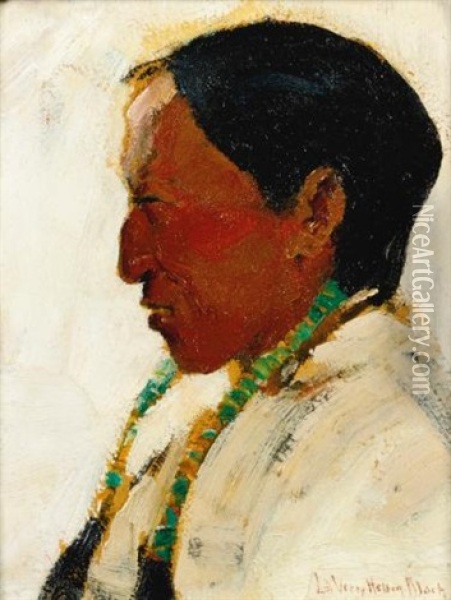 Portrait Of A Taos Indian Oil Painting - Laverne Nelson Black