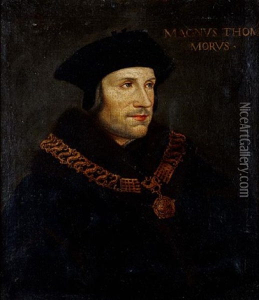 Portrait Of Sir Thomas More Wearing The Collar Of Esses As Lord Chancellor Oil Painting - Hans Holbein the Younger
