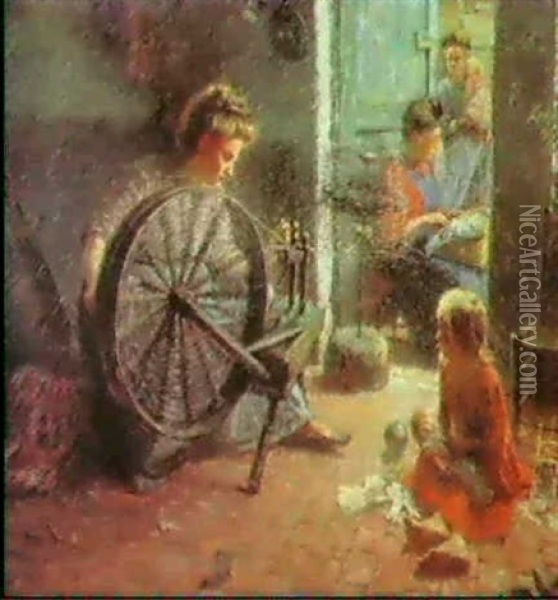 A Family Of Weavers In Flanders Oil Painting - Pierre Jacques Dierckx
