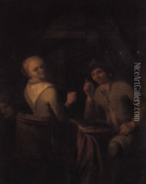 Peasants Merrymaking In A Tavern Oil Painting - Gerrit Lundens