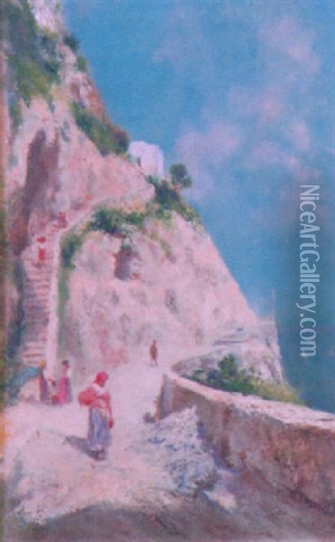 Path On Capri Oil Painting - Oscar Ricciardi