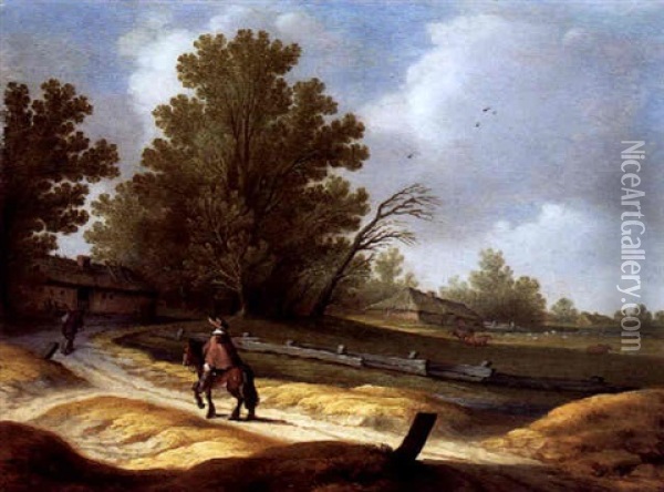 Landschaft Mit Bauernhof Und Einem Reiter Oil Painting - Pieter de Neyn