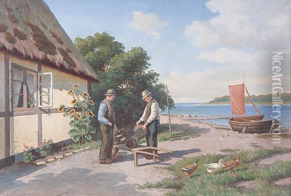 An Important Matter Oil Painting - Alfred Valdemar Larsen