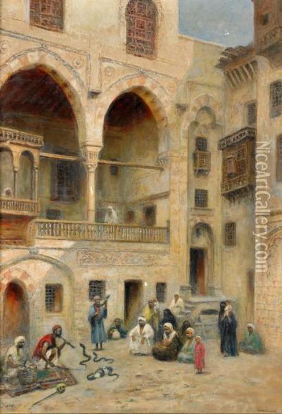 Stadsmotiv Fran Kairo Med Ormtjusare Oil Painting - Frans Wilhelm Odelmark