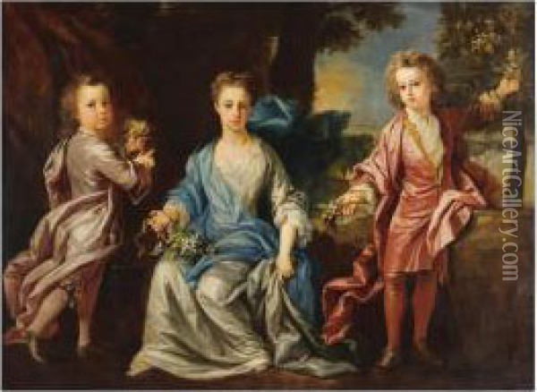 Portrait Of The Children Of The Dashwood Family Oil Painting - Johann Closterman