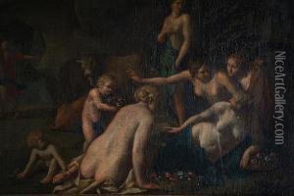 Europa, Attendance And Putti In Alandscape Oil Painting - Peter Van Halen