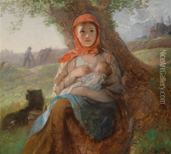 Mutter Und Kind Oil Painting - Rudolf Hausleitner