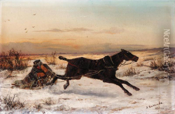 Travelling Through A Winter Landscape Oil Painting - Aleksei Mikhailovich Kolesov