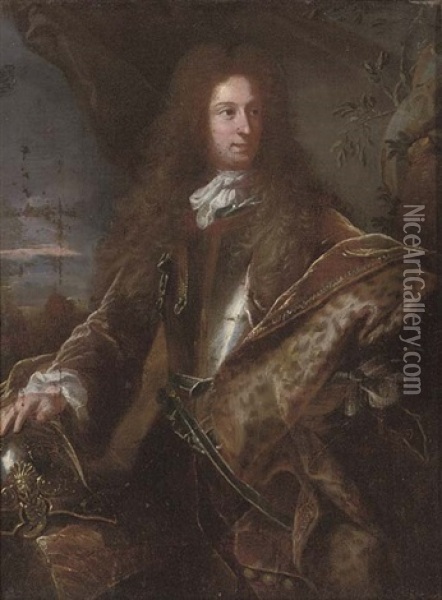 Portrait Of A Gentleman (john Churchill, 1st Duke Of Marlborough?) In Armour Oil Painting - Hyacinthe Rigaud