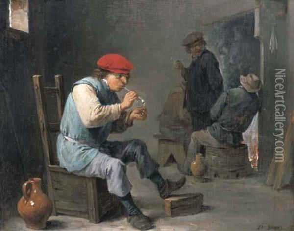 Smokers In A Tavern Oil Painting - David The Younger Teniers