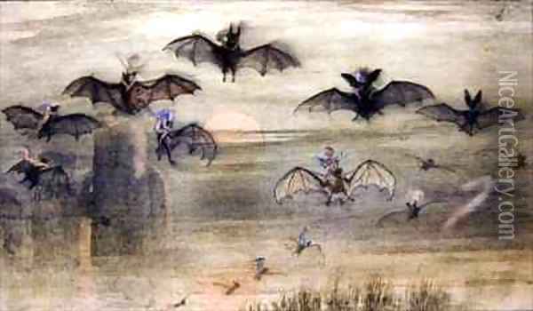 A flight by night of bats and elves Oil Painting - Richard Doyle