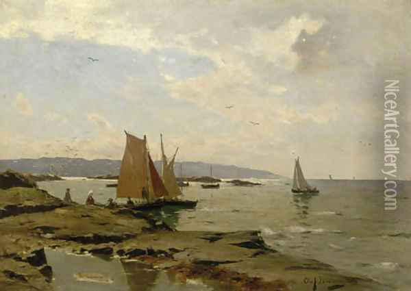 Summer sailing boats off the Swedish coast Oil Painting - August Jernberg