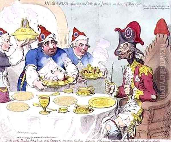 Dumourier dining in State at St Jamess on the 15th May 1793 Oil Painting - James Gillray