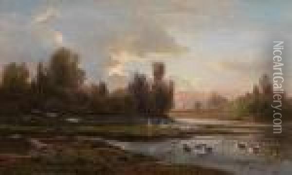 Anatre Sul Stagno Oil Painting - Ludwig Willroider