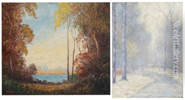 Two Works: ''solitude'' And ''morning Frost Oil Painting - William John Krullaars