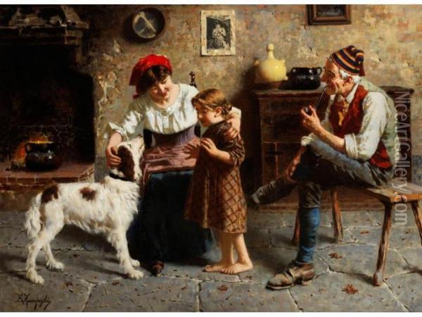 Die Angst Vor Dem Hundchen Oil Painting - Eugenio Zampighi