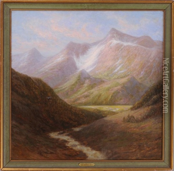 Sunset Rockie Mountains, Colorado On The Northern Rockie Rr Oil Painting - Nikolay Tysland Leganger