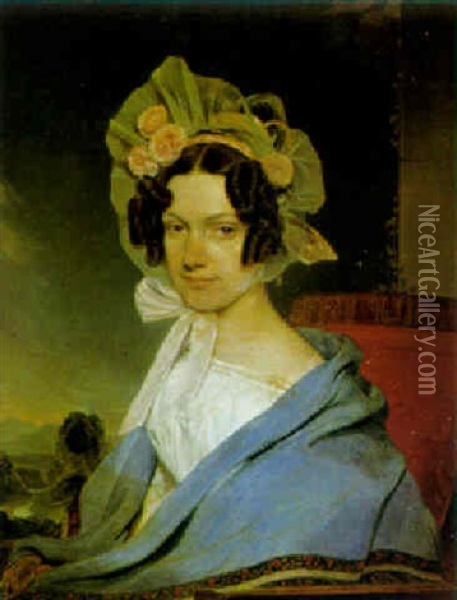 Portrait Einer Dame Vor Landschaftshintergrund Oil Painting - Franz Eybl