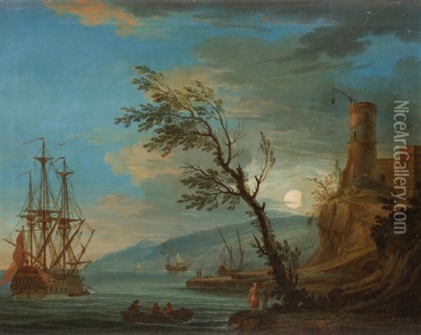 Port Au Clair De Lune Oil Painting - Jean Joseph Kapeller