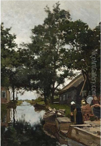 A Washerwoman Near A Canal, Giethoorn Oil Painting - Willem Bastiaan Tholen