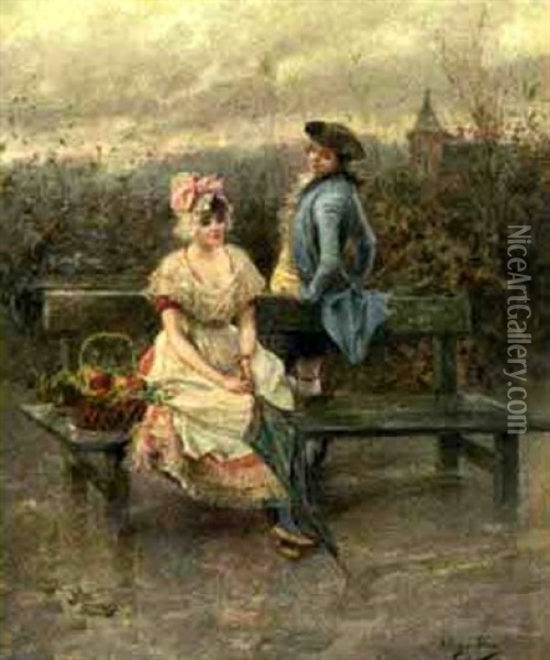 Courting In The Park Oil Painting - Mariano Alonso Perez