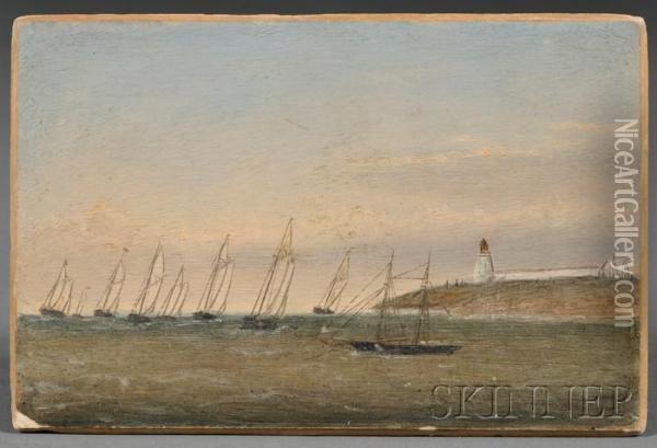 Yachts Leaving Marblehead Harbor. Oil Painting - Clement Drew
