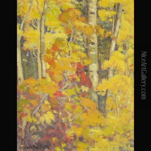 Yellow Aspens Oil Painting - Carl Redin