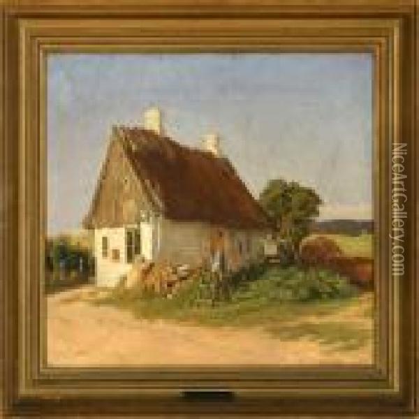 Man At A Thatched House Oil Painting - Gustav Vermehren