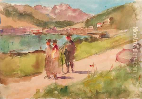 Going for a walk by a mountain lake near Bern, Switzerland Oil Painting - Isaac Israels