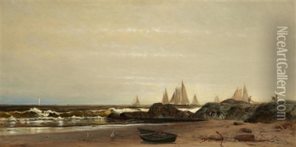 Sailing Along The Shore Oil Painting - Arthur Quartley