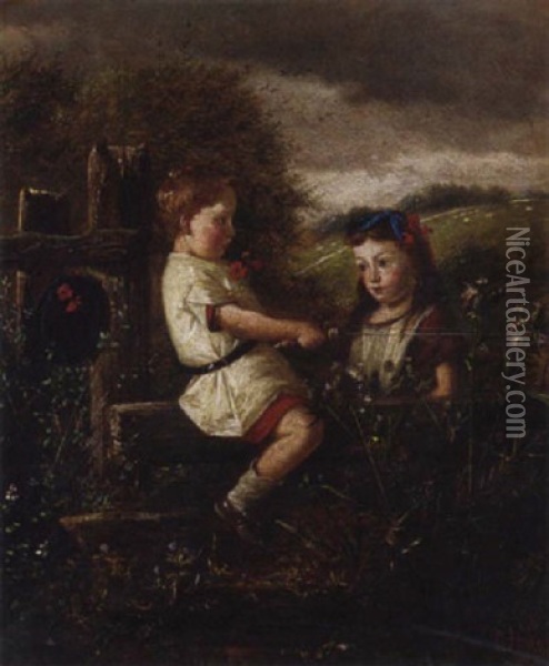 At The Stile Oil Painting - Charles Hunt