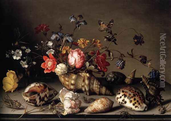 Still-Life of Flowers, Shells, and Insects Oil Painting - Balthasar Van Der Ast