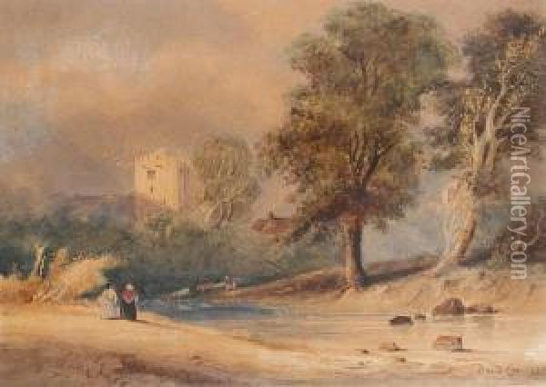 Figures In A Landscape Oil Painting - David Cox Snr.