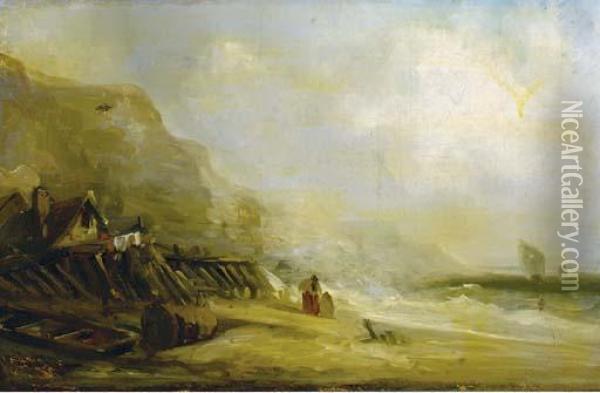 Figures On The Beach Oil Painting - Richard Parkes Bonington