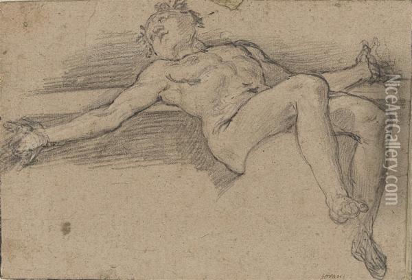 A Reclining Male Nude With Outspread Arms Oil Painting - Ferrau Fenzoni