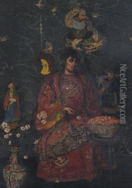 Woman Surrounded By Chinese Figures Oil Painting - William Armitage