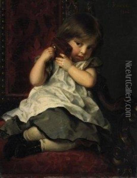 Secret Magic. Child With Music 
Box. Signed And Dated Above Right: L. Knaus 1866. Oil On Canvas. 26 X 
20cm. Framed. Oil Painting - Ludwig Knaus