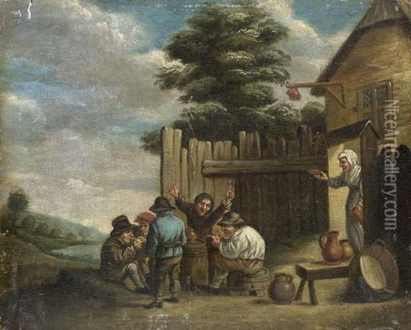 Raucher Und Trinker Vor Einem Landgasthof Oil Painting - David The Younger Teniers