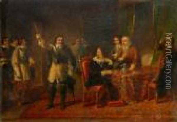 Charles I And Cromwell Oil Painting - Charles Cattermole