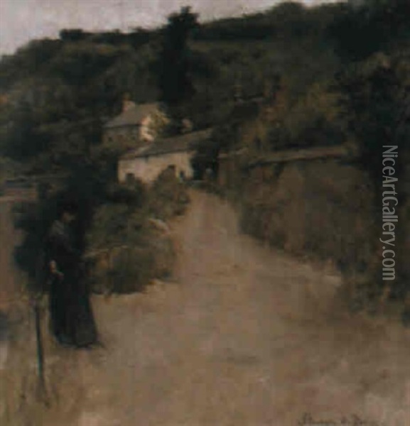 A Cornish Lane Oil Painting - Stanhope Forbes