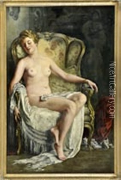 Weibliche Akt Im Ohrensessel Oil Painting - Arthur (Prof.) Fischer