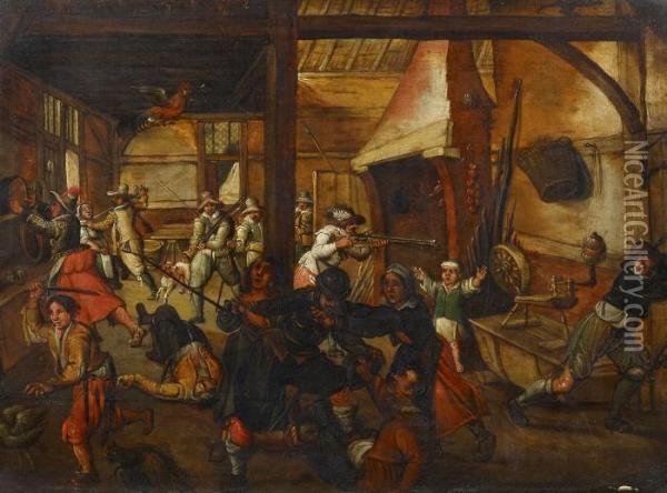 The Assault On The Farmhouse Oil Painting - Sebastien Vrancx