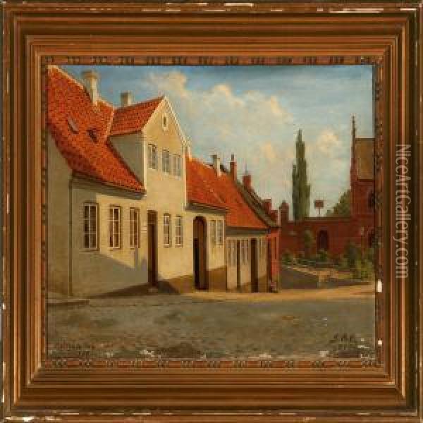 Street Scene From A Danish Marked Town Oil Painting - Gustaf Adolf Clemens