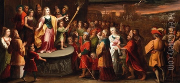 Judith With The Head Of Holofernes Oil Painting - Gaspar van den Hoecke